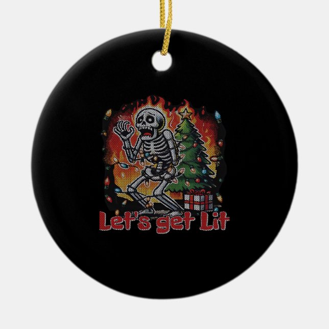 Funny Skeleton Christmas Let's Get Lit Classic Ceramic Tree Decoration (Front)