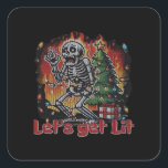 Funny Skeleton Christmas Let's Get Lit Classic Square Sticker<br><div class="desc">Funny Skeleton Christmas Let's Get Lit Classic: A quirky skeleton design with Christmas humour. Perfect for spooky and festive fans. Funny,  bold,  and playful.</div>
