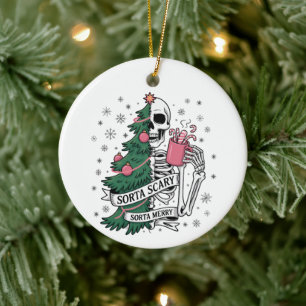 Funny Skeleton Christmas Sorta Merry Sorta Scary Ceramic Tree Decoration