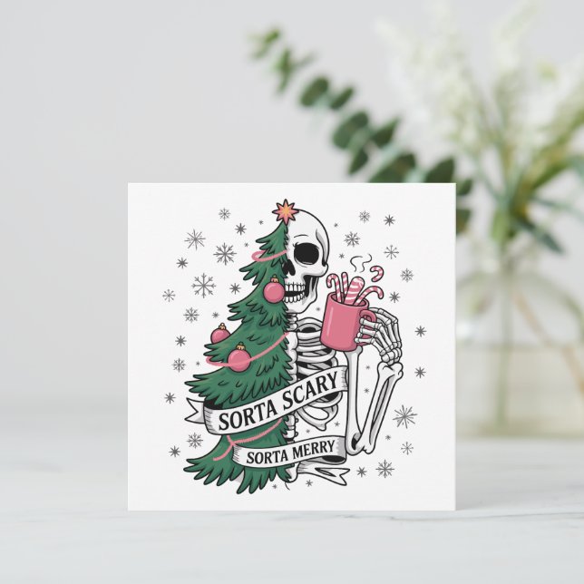 Funny Skeleton Christmas Sorta Merry Sorta Scary  Holiday Card (Standing Front)
