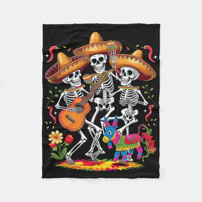 Funny Skeleton Cinco De Mayo Fiesta Mexican Festiv Fleece Blanket (Front)