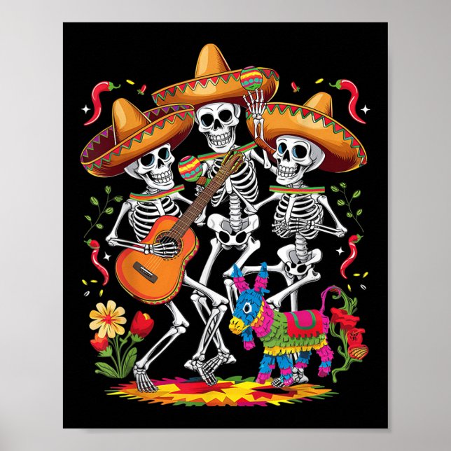 Funny Skeleton Cinco De Mayo Fiesta Mexican Festiv Poster (Front)