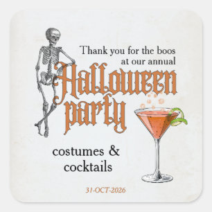 Funny Skeleton Cocktail Office Halloween Party Square Sticker