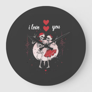 Funny Skeleton Couple in Love Large Clock