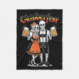 Funny Skeleton Couple Pretzel Beer Party Adults Fleece Blanket