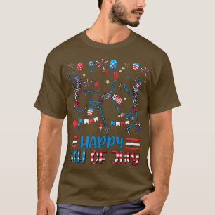 Funny Skeleton Dancing For America Flag 4th of Jul T-Shirt