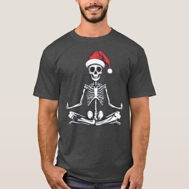 Funny skeleton doing some yoga on Halloween TShirt (Front)