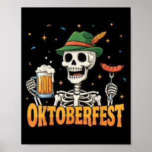 Funny Skeleton Drinking German Beer Men Women Poster
