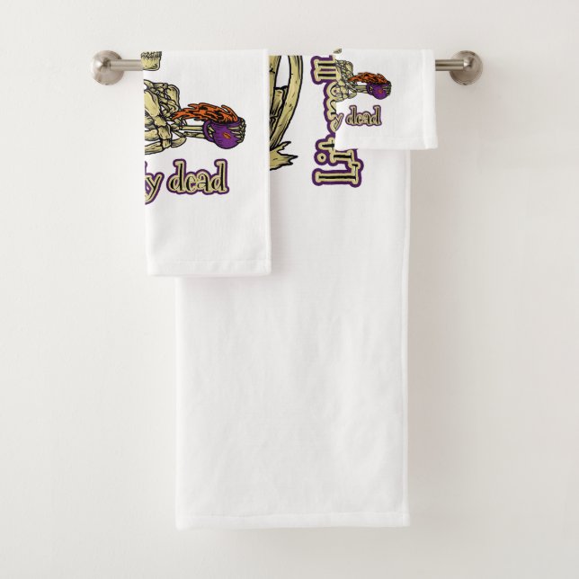 Funny Skeleton Drinking I'm literally Dead Coffee Bath Towel Set (Insitu)