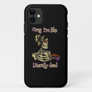 Funny Skeleton Drinking I'm literally Dead Coffee iPhone 11 Case