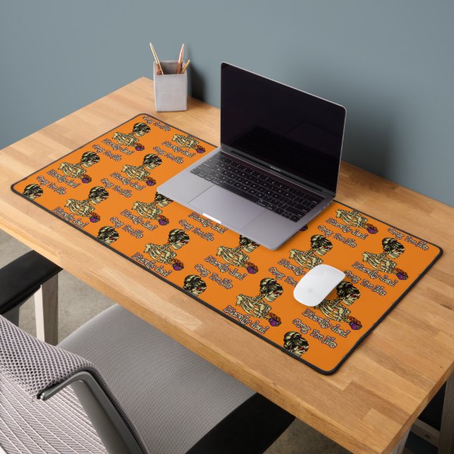 Funny Skeleton Drinking I'm literally Dead Coffee Desk Mat (Office 2)