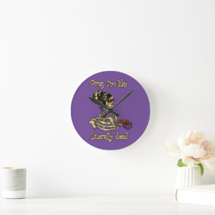 Funny Skeleton Drinking I'm literally Dead Coffee Round Clock