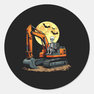 Funny Skeleton Driving Excavator Halloween Constru Classic Round Sticker