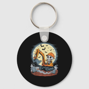 Funny Skeleton Driving Excavator Halloween Constru Key Ring