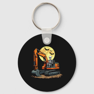 Funny Skeleton Driving Excavator Halloween Constru Key Ring