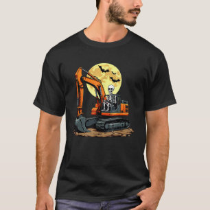 Funny Skeleton Driving Excavator Halloween Constru T-Shirt