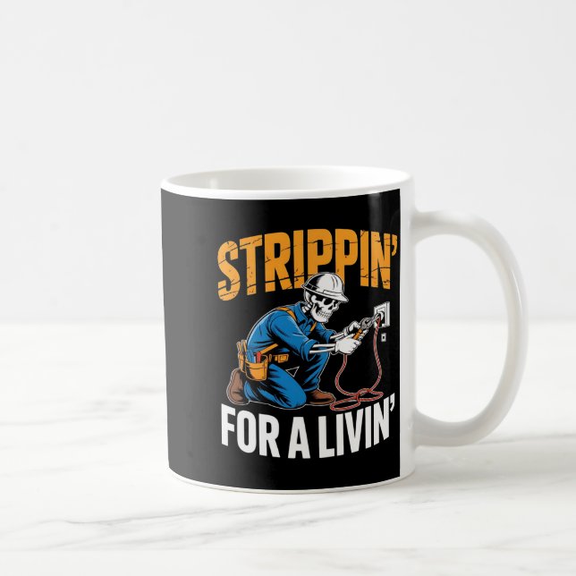 Funny Skeleton Electrician N For A Livin Long Slee Coffee Mug (Right)