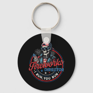 Funny Skeleton Fireworks Director I Run You Run 4t Key Ring