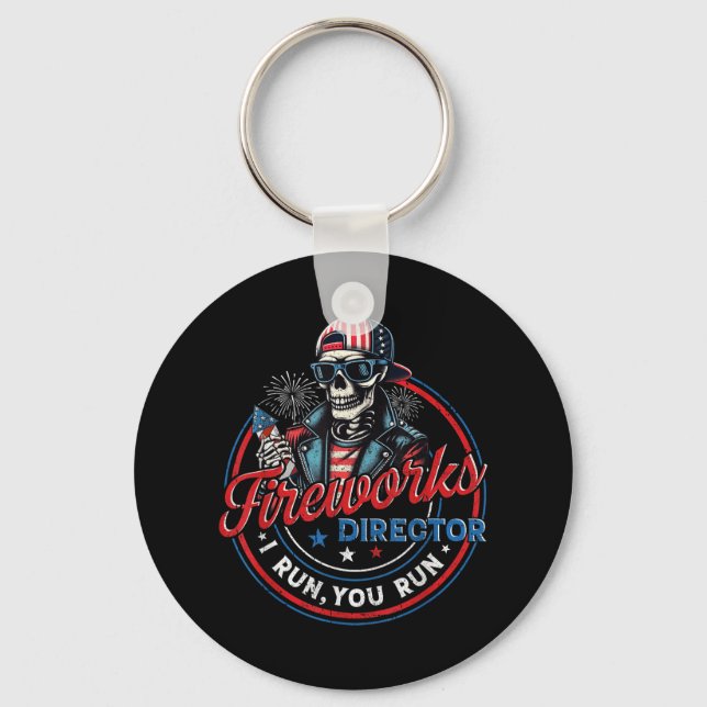 Funny Skeleton Fireworks Director I Run You Run 4t Key Ring (Front)