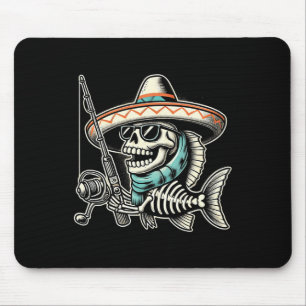 Funny Skeleton Fish Sombrero Fishing Crew Gifts Mouse Mat
