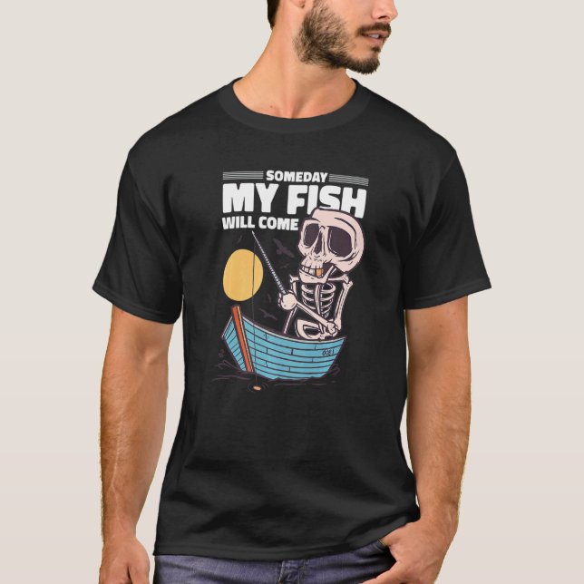 Funny Skeleton Fisherman Fishing T-Shirt (Front)
