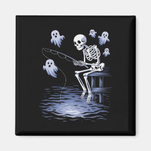 Funny Skeleton Fishing Lovers Spooky Halloween Fis Magnet