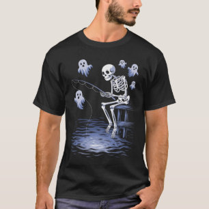 Funny Skeleton Fishing Lovers Spooky Halloween Fis T-Shirt