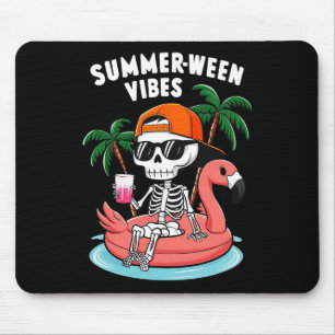 Funny Skeleton Flamingo Summerween Vibes Halloween Mouse Mat