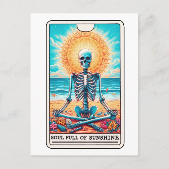 Funny Skeleton Full of Sunshine Meditation Tarot Postcard (Front)