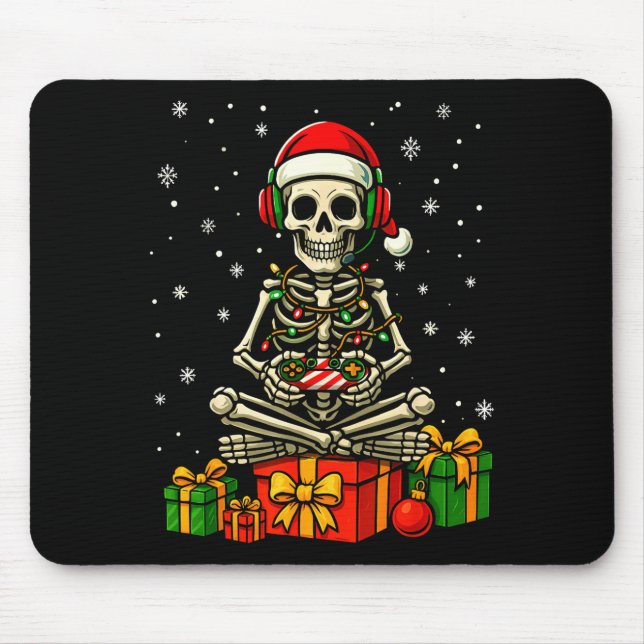 Funny Skeleton Game Controller Xmas Lights Men Wom Mouse Mat (Front)