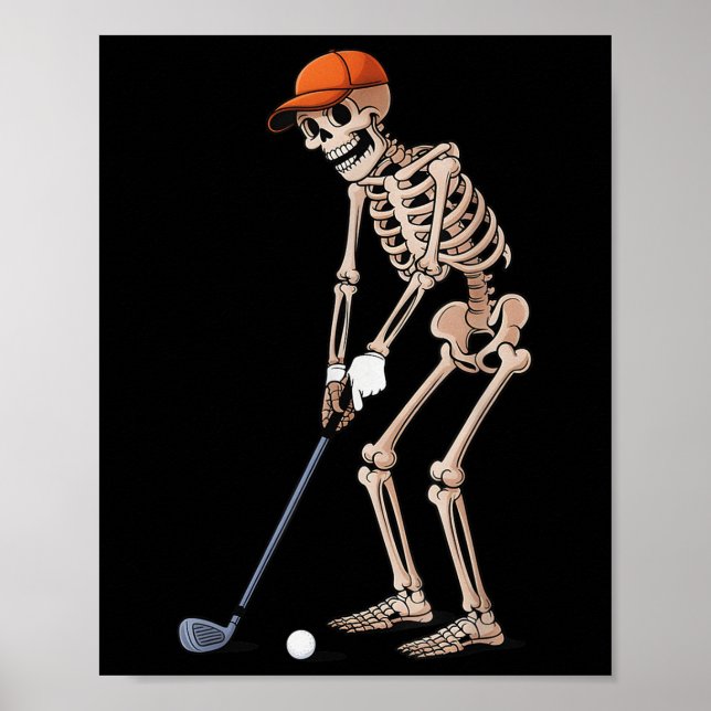 Funny Skeleton Golf Player Golfer Men Dad Hallowee Poster (Front)