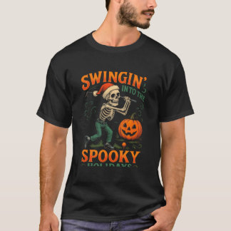 Funny Skeleton Golfer Halloween Christmas Design T-Shirt