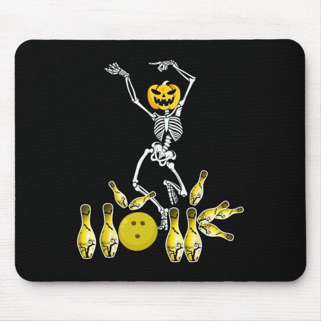 Funny Skeleton Halloween Bowling Shirt Bowler Gift Mouse Mat (Front)