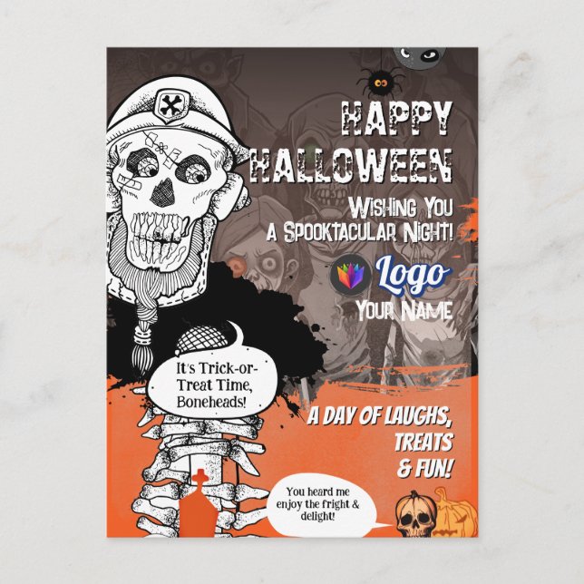 Funny Skeleton Halloween Postcard Mic Party Design (Front)
