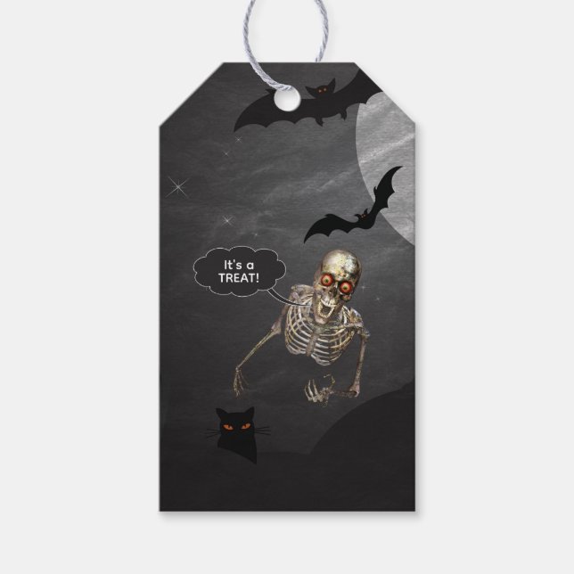 Funny Skeleton Halloween Treat Tags (Front)