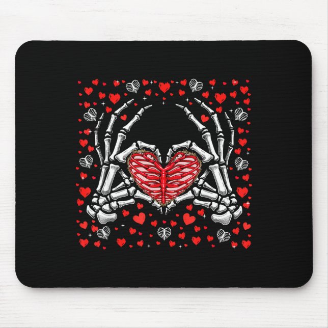 Funny Skeleton Hand Heart Valentines Day Bones Lov Mouse Mat (Front)