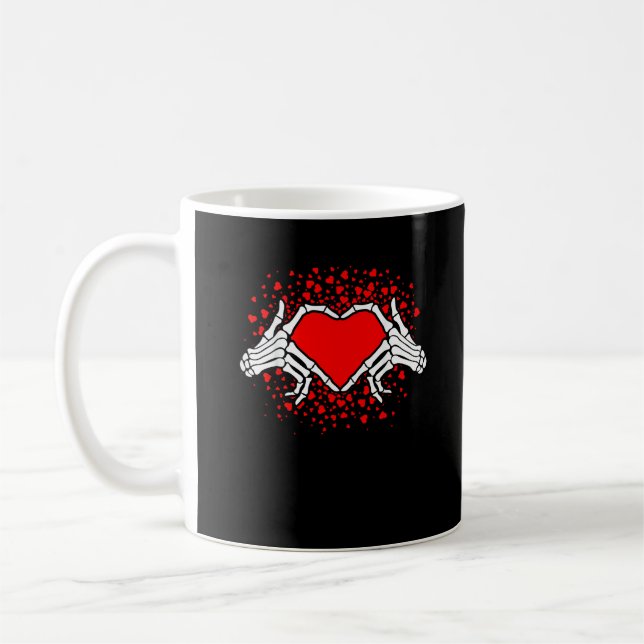 Funny Skeleton Hand Heart Valentines Day Coffee Mug (Left)