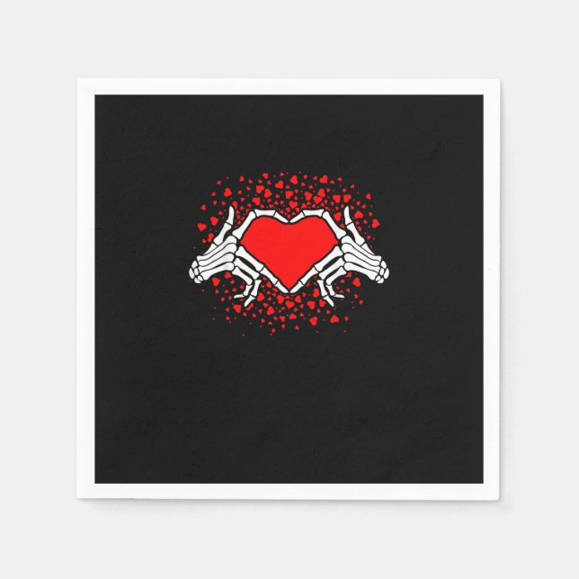 Funny Skeleton Hand Heart Valentines Day Napkin (Front)