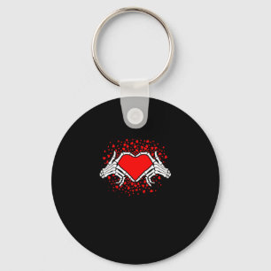 Funny Skeleton Hand Heart Valentines Day Playful Key Ring