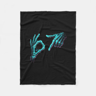 Funny Skeleton Hand Meme 67 Gen Alpha Halloween Si Fleece Blanket