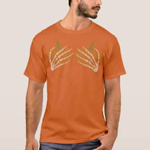 Funny Skeleton Hand Pumpkin Bra Halloween Costume  T-Shirt