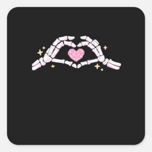 Funny Skeleton Heart Hands Creative Vibe Square Sticker