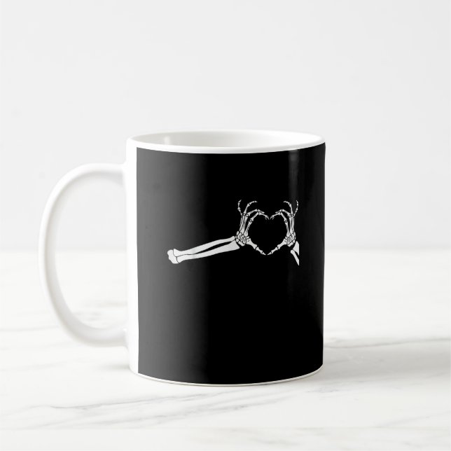 Funny Skeleton Heart Hands. Halloween Costume Skel Coffee Mug (Left)