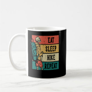Funny skeleton hiking, eat sleep hike repeat coffee mug