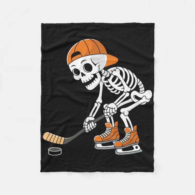 Funny Skeleton Hockey Player Cool Ice Skating  Fleece Blanket (Front)