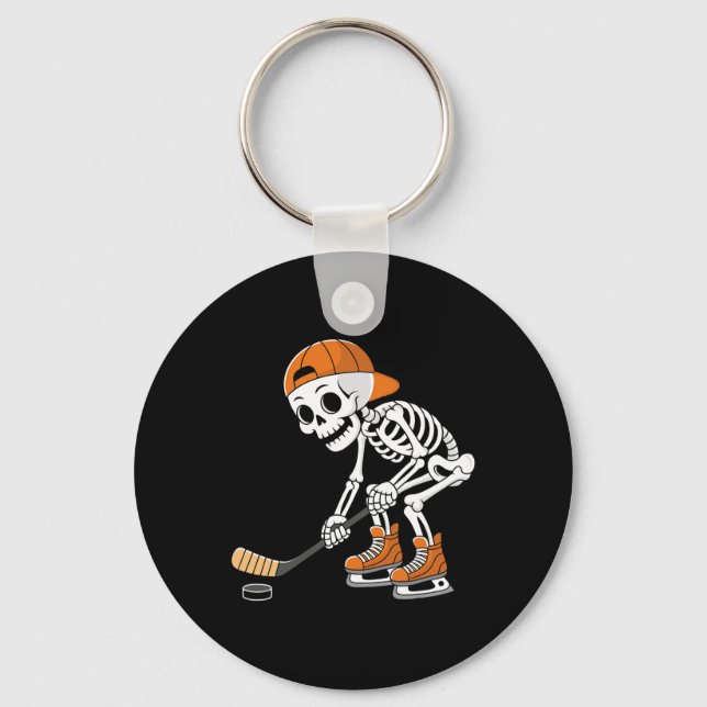 Funny Skeleton Hockey Player Cool Ice Skating  Key Ring (Front)