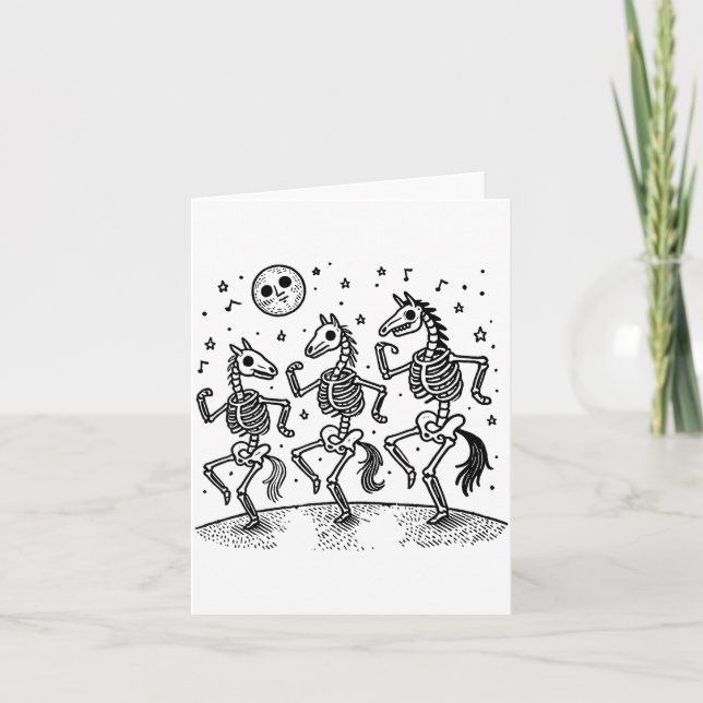 Funny Skeleton Horse Dancing Halloween Horse Lover Card (Front)