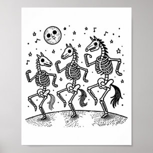 Funny Skeleton Horse Dancing Halloween Horse Lover Poster