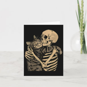 Funny Skeleton Hugging Cat Halloween Cat Lover Men Card