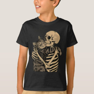 Funny Skeleton Hugging Cat Halloween Cat Lover Men T-Shirt
